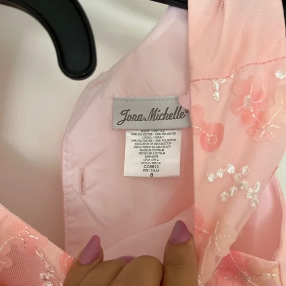 Joan Michelle Girls Pink Tulle Lace Floral Embroidered Party Dresses - Picture 10 of 10